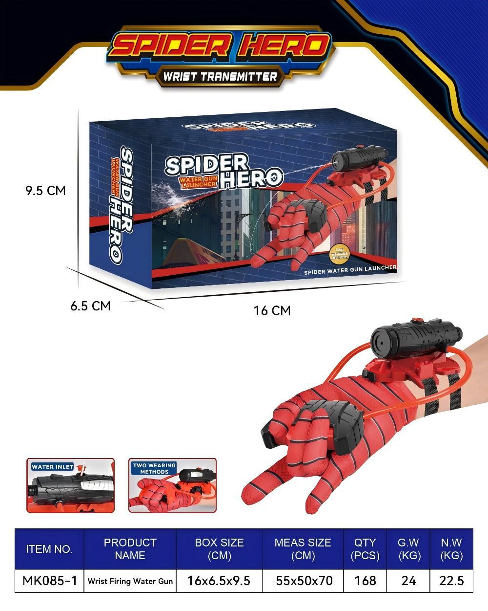 Lanzamiento transfronterizo pistola de agua eléctrica Spider Hero negro sentido de la tecnología de los niños guantes de pistola de agua tipo pulsera al por mayor