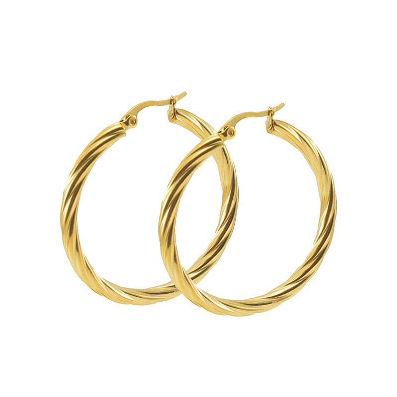 Round Pattern Women'S Gender Fashion Round Titanium Steel Plating Hoop Earrings 1 Pair