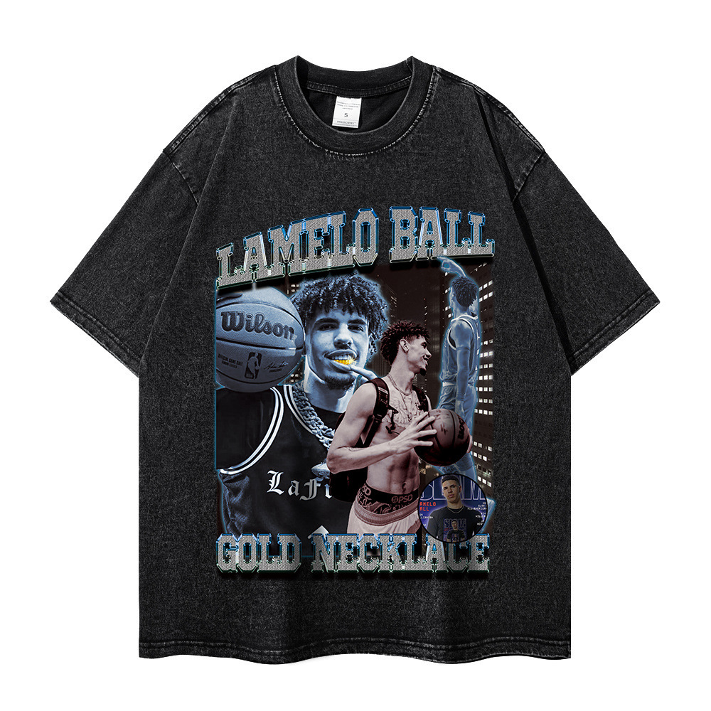 230G al por mayor transfronteriza lavada vieja manga corta verano algodón suelto todo partido retro calle moda marca ins comercio exterior