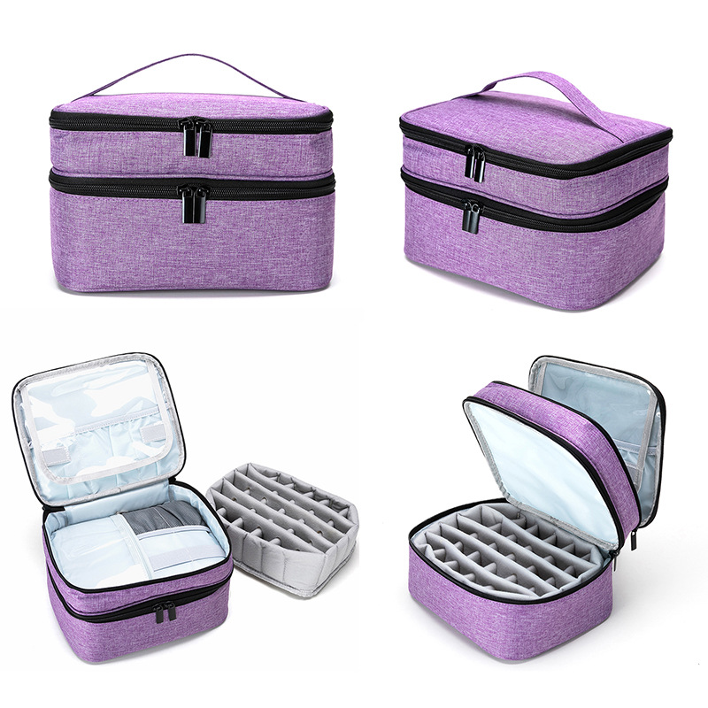 Portable Cosmetics Essential Oil Nail Polish Buggy Bag Storage Box Double Layer 30 Grid Lined Portable Storage Bag