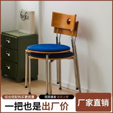 复古实木餐椅家用靠背椅网红ins中古椅不锈钢餐厅凳子设计师椅子