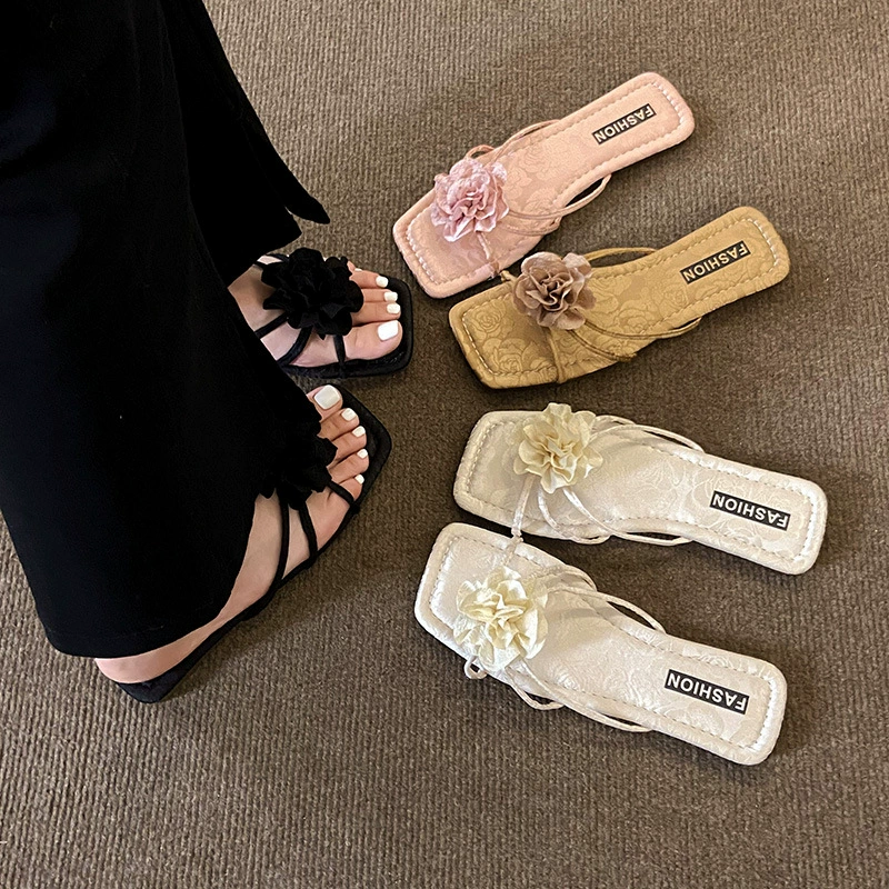 Фея Ветер Роза Сладкие тапочки женские летом носить темперамент с юбкой с открытыми пальцами плоские сандалии