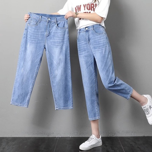 Women's Summer Thin 7/8-Inch High-Waist Stretching Skinnies for 2025, Ideal for Petite Figures and Casual Outfits with Dadjeans Style