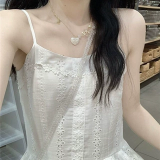 白月光法式白色刺绣连衣裙女夏温柔风气质收腰仙女绝美初恋吊带裙