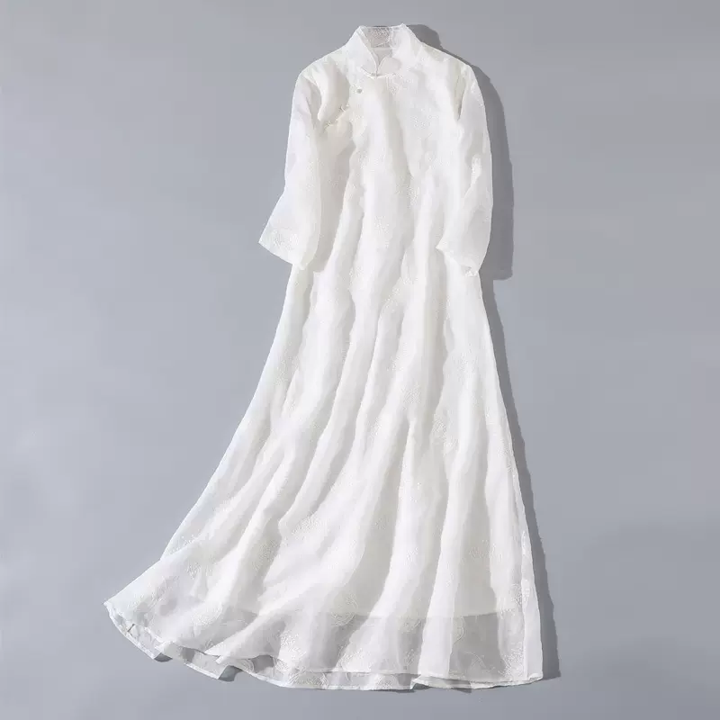 春夏款中国风汉服改良旗袍年轻款仙气禅服女禅意茶服连衣裙刺绣