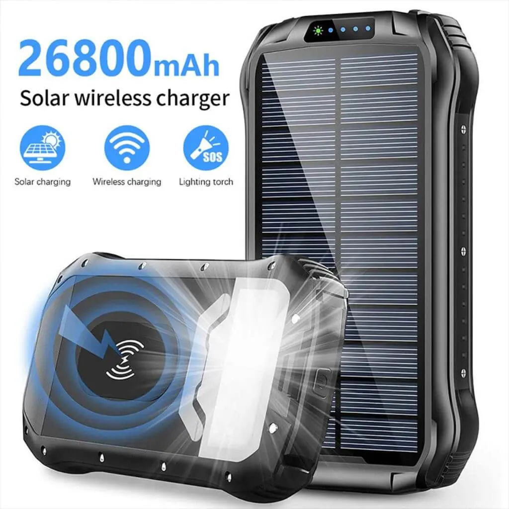 Cross-Border Pse/Ce Certified Outdoor Ip65 Waterproof Wireless Charging Solar Power Bank 26800Mah Super Large Capacity