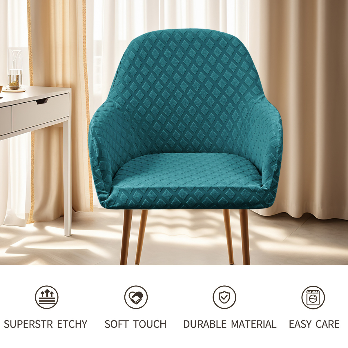 Transfronterizos elásticos jacquard rango nuevo cubierta de silla arqueada reposabrazos altos elásticos de forma especial cubierta de silla de comedor de hotel SHEIN en stock