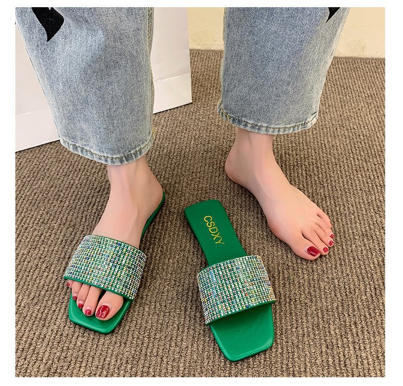 Water Diamond for Women's Outwear 2024 Summer New Fashion, Casual, Comfortable French Small Fragrant Cool Slippers_voghion.com