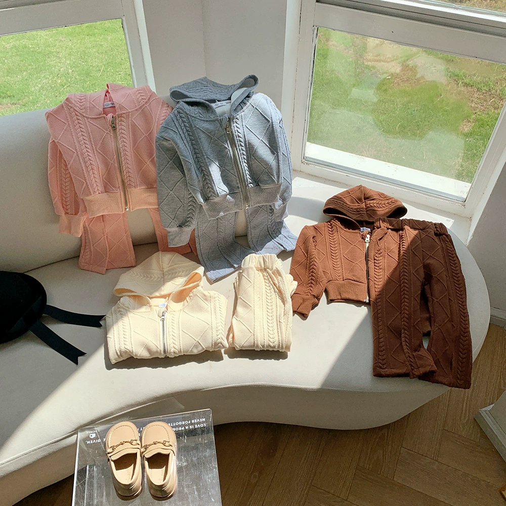 Осенний набор, детский универсальный свитер для отдыха, knitted jacket с капюшоном, корейский стиль