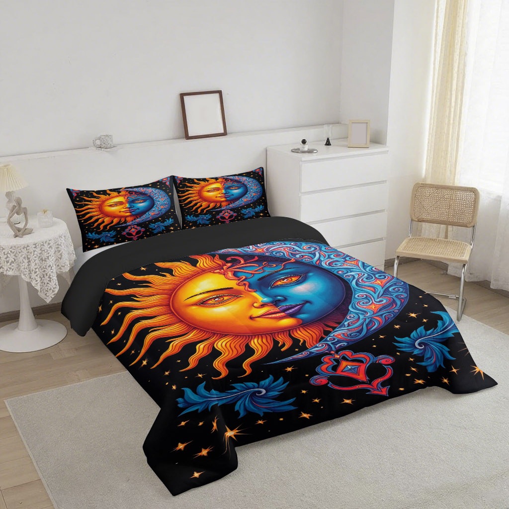 TEMU / JIT nuevo producto Sun Moon Star River impresión digital 180gms edredón conjunto de ropa de cama suministro directo