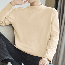 德绒长袖t恤男2025新款半高领打底衫秋冬保暖双面绒体恤中领秋衣