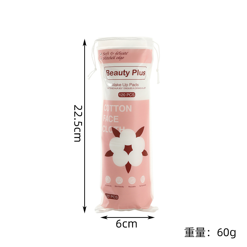 Bolsa de cuerda 120 piezas de algodón maquillaje redondo no tejido agujero de alfiler cerrado borde de doble efecto piel de algodón desechable