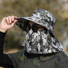 男士夏迷彩大帽檐披肩帽中老年遮脸护颈面罩钓鱼帽防晒遮阳太阳帽