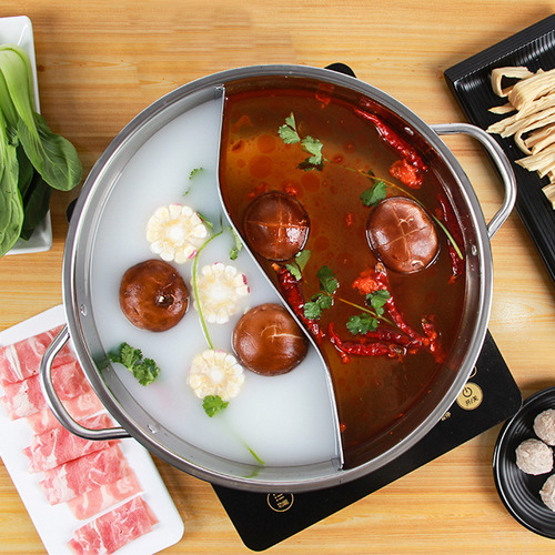 Wholesale Manufacturer Thick Stainless Steel Mandarin Duck Pot Commercial Two-Flavor Mandarin Duck Basin Electromagnetic Stove Hot Pot Basin Clear Soup Pot