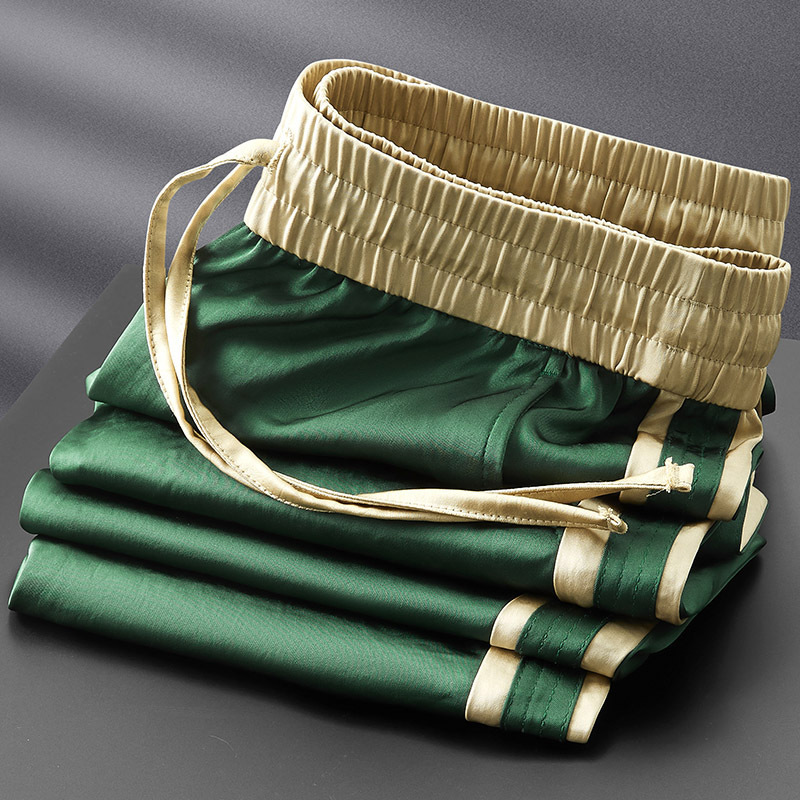 Light Luxury Summer Thin Smooth Ice Acetic Acid Casual Pants Men's Fashionable Contrast Color High-end Wide Leg Straight Trousers Men's