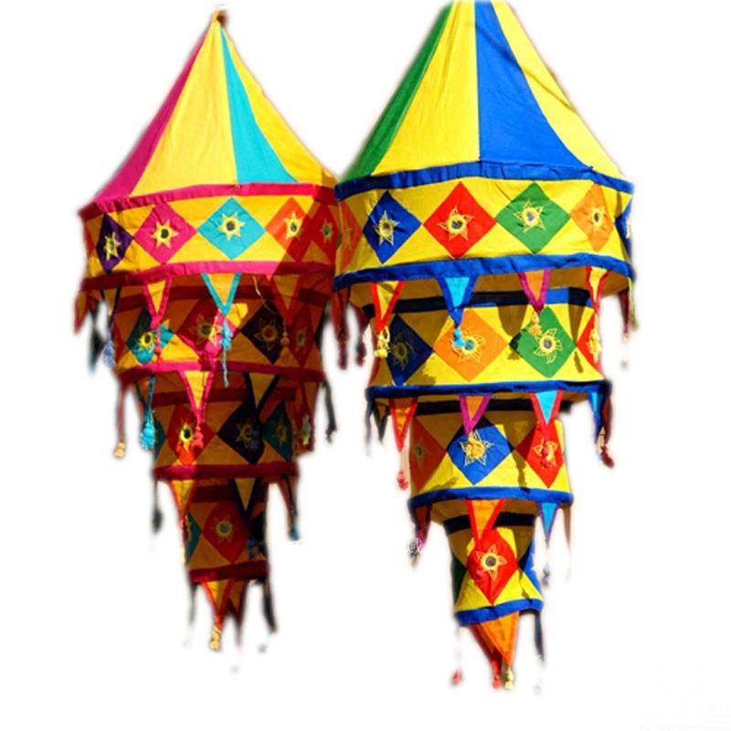 ALJ6民族风灯笼印度尼泊尔东南亚装饰四层大号西藏式拉巴灯罩布艺