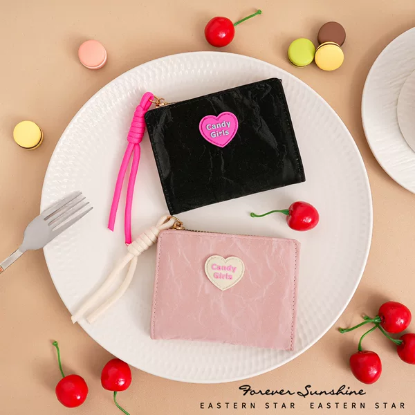 Popular Cost-Effective Lanyard Wallet ~ Korean Version Ins Heart Candy Wallet Women's Simple Short Women's Wallet 80% off