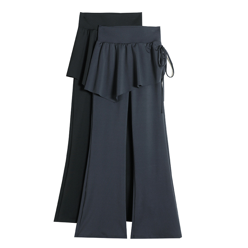 Micro-Flare Yoga Pants for Women with Faux Two-Piece Design, Skirt Cover, High Waist, Butt-Lifting, Loose Fit, Casual, Micro-Flare Pants for Sports and Fitness