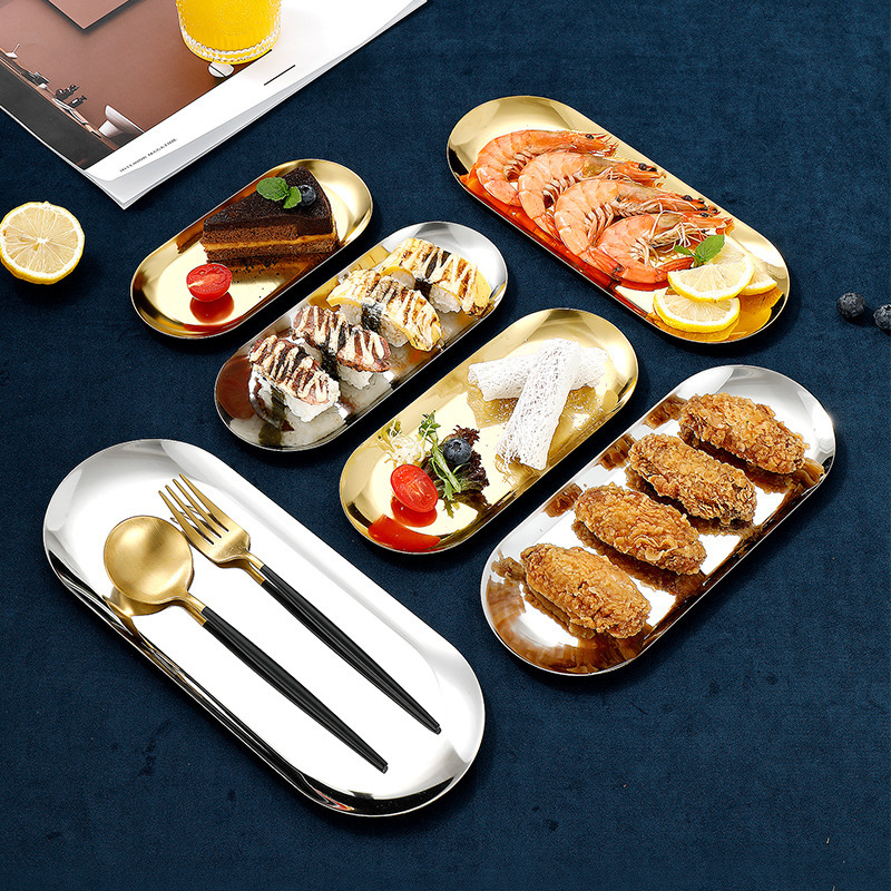 Nordic ins Style Stainless Steel Plate Jewelry Cosmetic Jewelry Tray Metal Tray Korean Style Barbecue Tray Wholesale