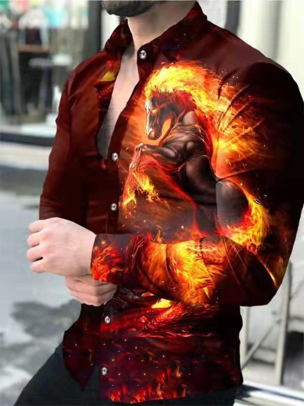 Comercio exterior transfronterizo nuevos hombres 3D impresión europea y americana casual calle moda impresión digital camisa de manga larga camisa delgada de los hombres