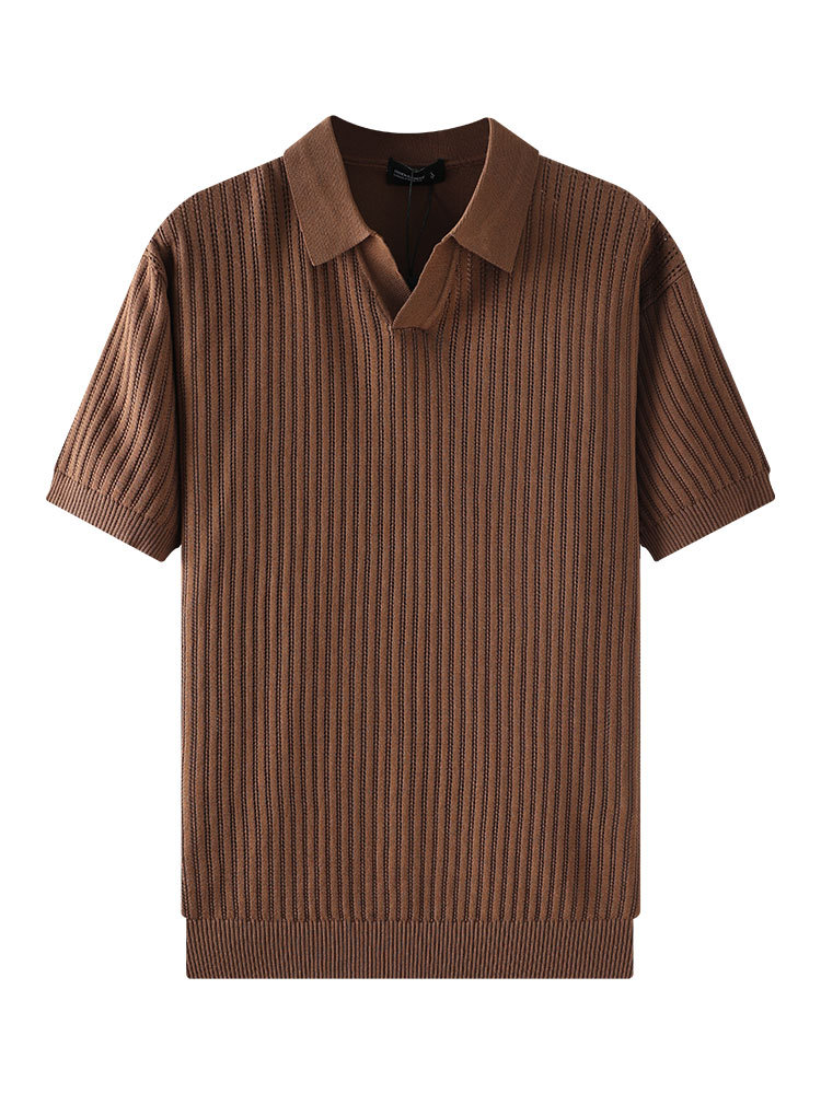 Hombres lujosos de lujo ligero de alto nivel de sensación de pozo polo camiseta de manga corta hombre transfronteriza casual camiseta de cuello de gaviota camiseta superior