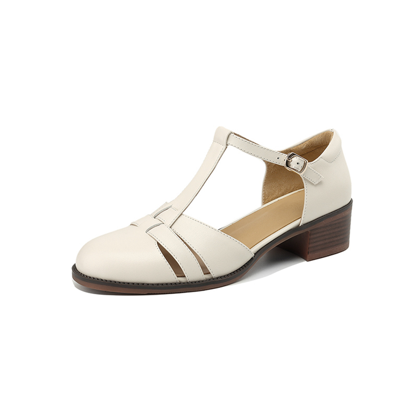 Sandal nữ quai ngang gót vuông mũi tròn bít kiểu dệt vintage — màu nâu chi tiết 17