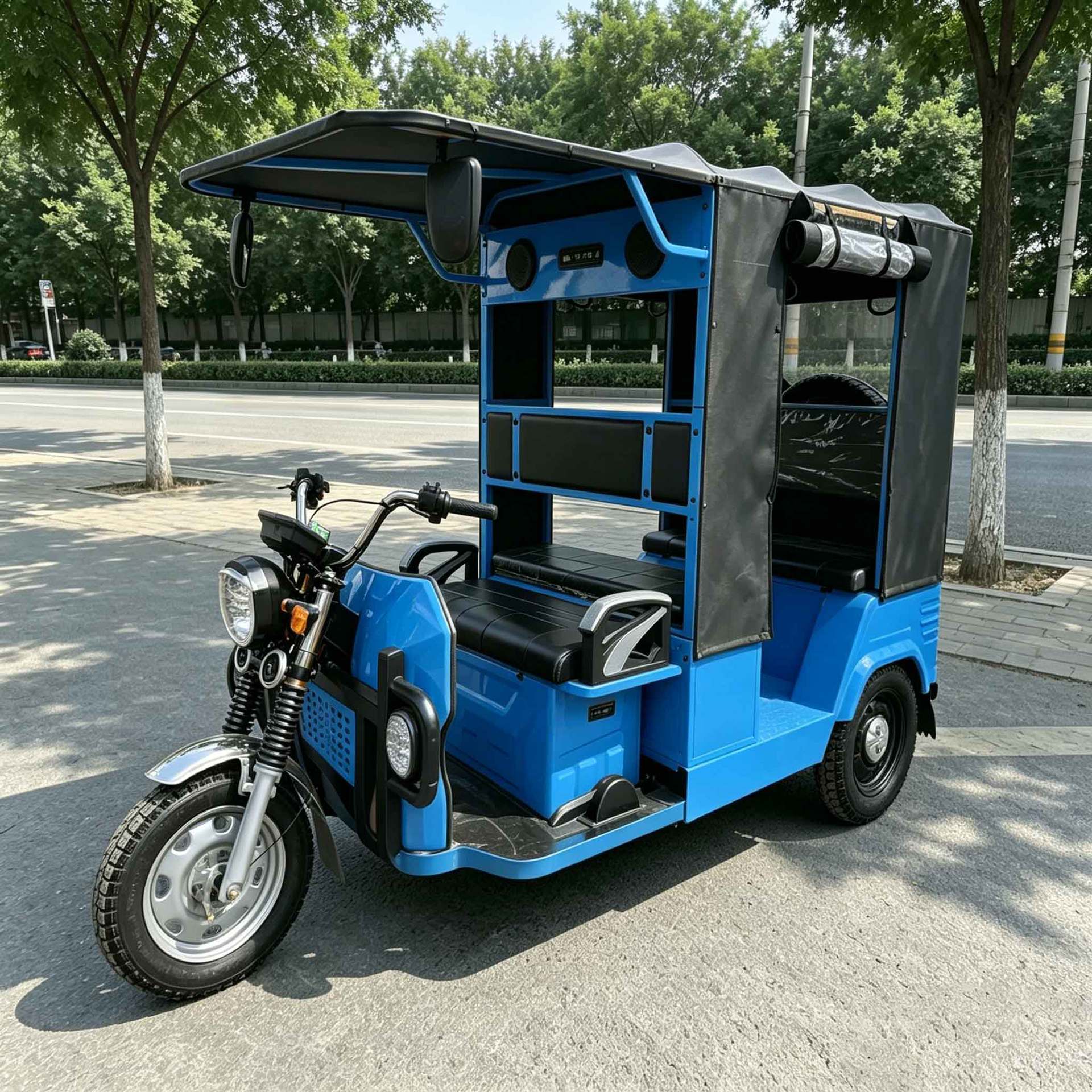 Passenger-Drawn Tricycle, Passenger Three-Wheeler, Export Model, Cross-Rider Tricycle with Canopy, Hot-Selling Model, Large Space, Strong Performance