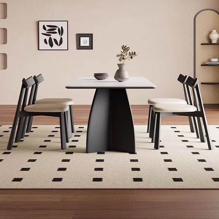 Combinación de mesa y silla de comedor de madera maciza retro francesa Mesa de comedor rectangular para el hogar Mesa de comedor de roca de apartamento pequeño simple de estilo moderno
