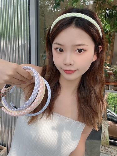 New cream plaid hairband, retro girl hairpin, sweet and versatile face wash headband, Japanese and Korean style headwear and hair accessories
