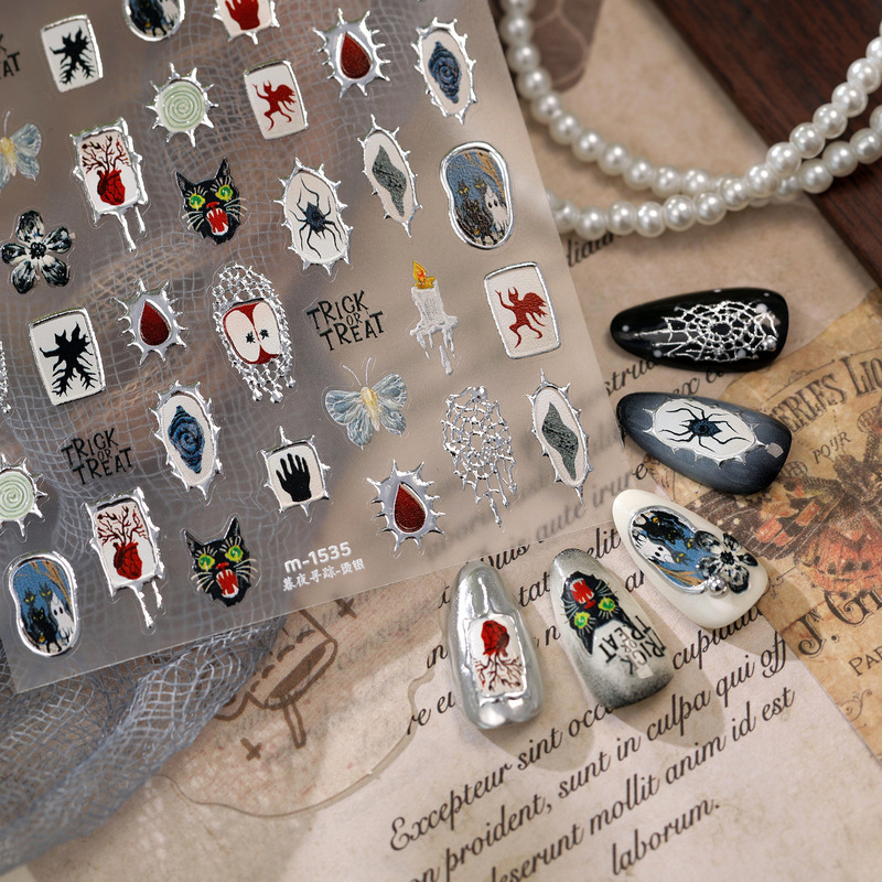 Iron Sweet Gothic Halloween Nail Art Stickers M1530 1531 1535 Mirror Frame Spider White Ghost Silver Magic Eye Iron Sweet Gothic Halloween Nail Art Stickers M1530 1531 1535 Mirror Frame Spider White Ghost Silver Magic Eye