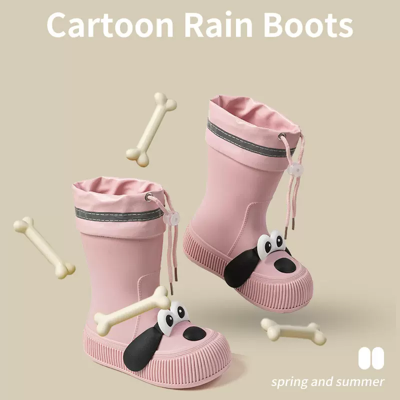 儿童雨鞋女童新款可爱卡通小狗雨靴室外防水男童四季加绒PVC软底