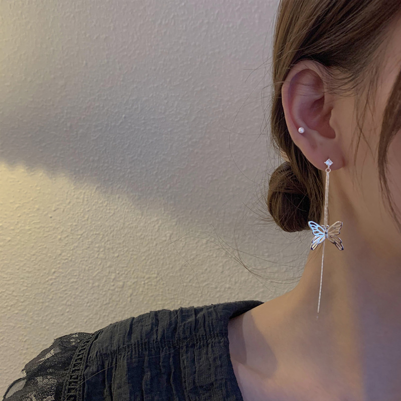 Japanese extra-long elegant asymmetrical earrings with tassels