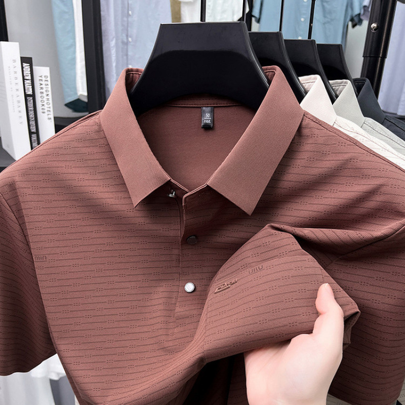 2025 Summer Men's Short-Sleeved T-Shirt Seamless Anti-Wrinkle Men's Polo Shirt Casual Real Flap Pocket Pants Classic Printed Short-Sleeved Top