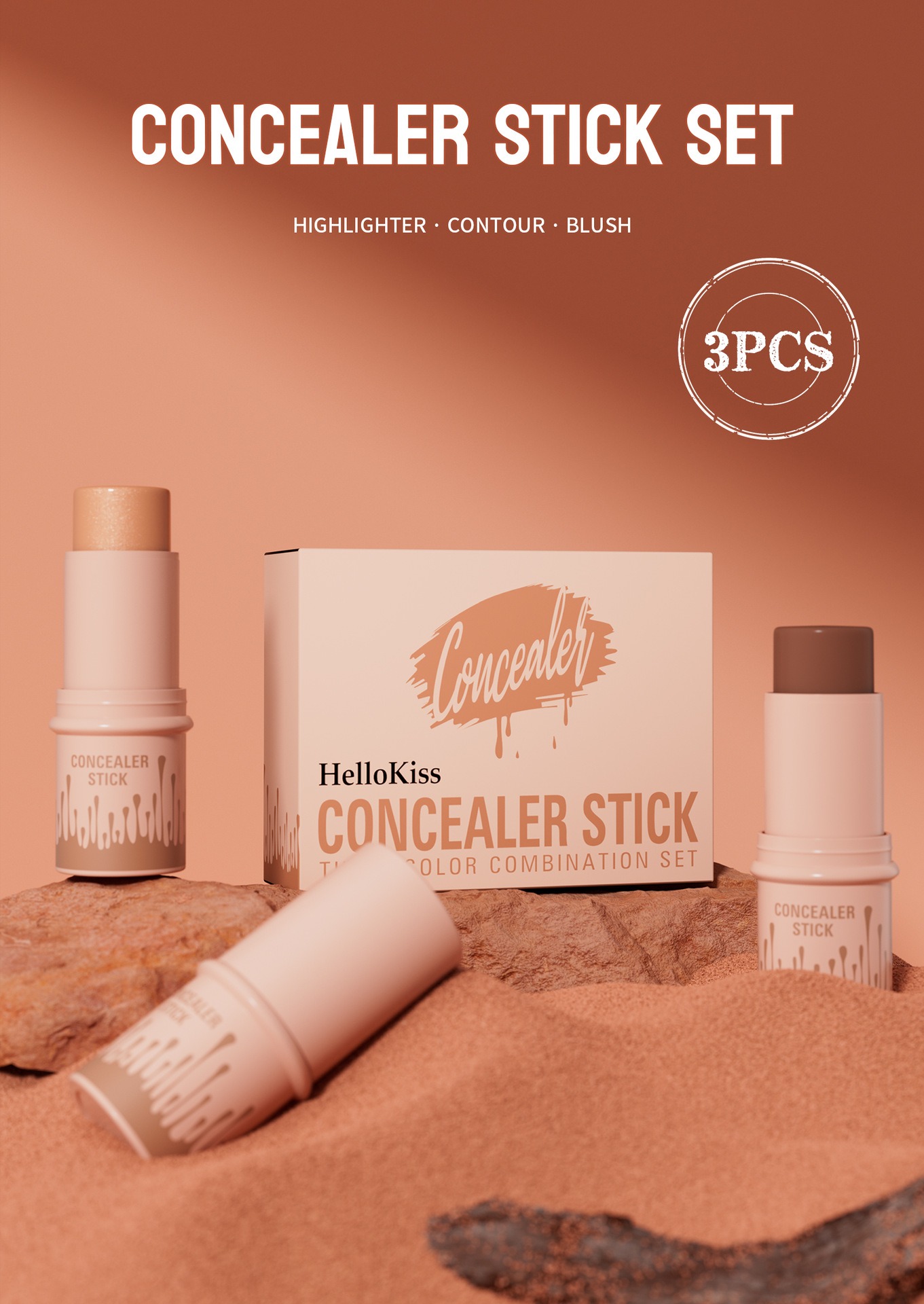 Hellokiss Multifunktionales Konturenstift-Set, 3-teilig: 3D-Konturen, Highlighten und aufhellender Rouge-Stift_voghion.com