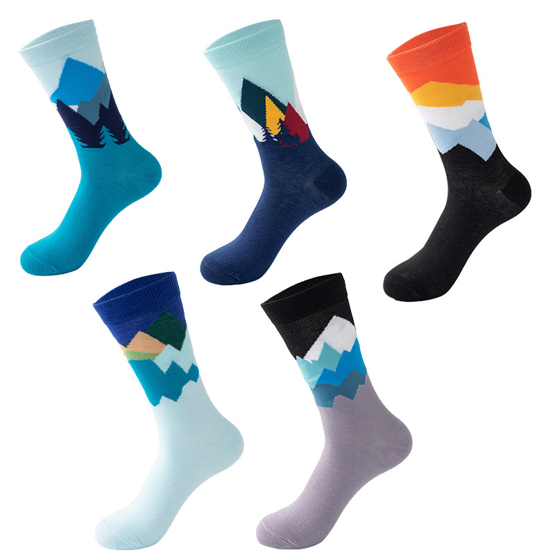 Foreign Trade Outdoor Hiking Sports High-Tube Socks for Men, Patterned Mid-Tube Socks, Autumn and Winter Sports Ins Fashion Long Socks Wholesale