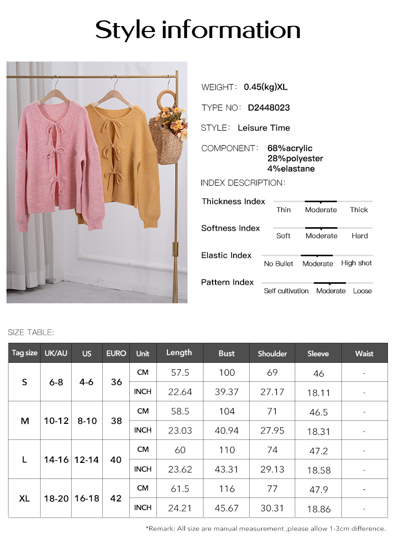 409g Weight Long Sleeve Sleeve Length Tie Placket Type Spandex, Polyester, Polyacrylonitrile Fiber Fabric Type Regular Top Length Cardigan, Sweater Tops Type Casual, Daily Occasion Round Neck Neckline Regular Fit Fit Type Solid Color Pattern Spring, Autumn Season Women's Gender Elegant, Simple Style Style Wholesale Women's Elegant Simple Style Solid Color Long Sleeve Sweaters & Cardigans 无