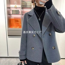 反季羊毛大衣女双面羊毛小个子短款纯手工秋冬外套宽松