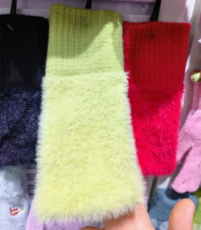 Guantes de medio dedo mujer invierno felpa estudiante cálido escritura sin dedos escribir punto medio dedo expuesto guantes largos pulsera