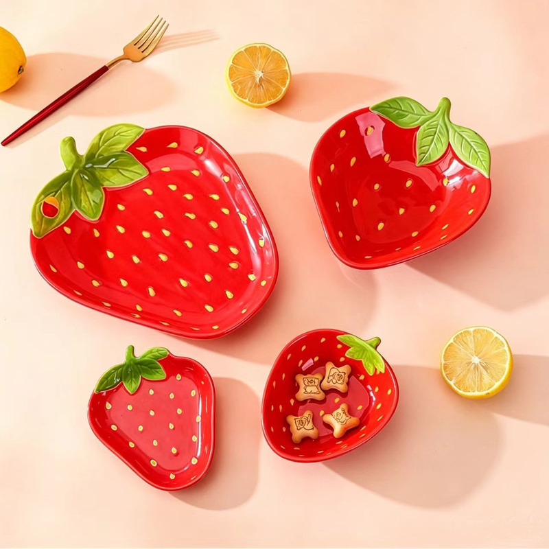 Strawberry-Shaped Tableware Set for Home Use, Including Plates, Bowls, Salad Bowls, Dessert Bowls, Snack Plates, Wholesale, Ins-Style Cute Strawberry-Shaped Tableware Set for Home Use, Including Plates, Bowls, Salad Bowls, Dessert Bowls, Snack Plates, Wholesale, Ins-Style Cute