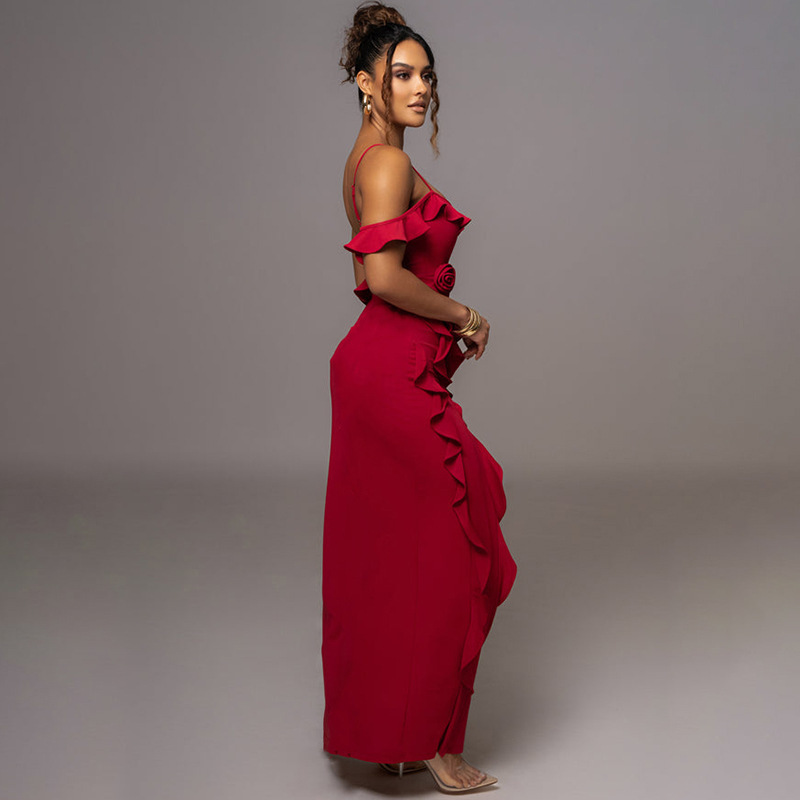 Women's Clothing new sexy fashion solid color backless slit splicing suspender long skirt_senzul.com