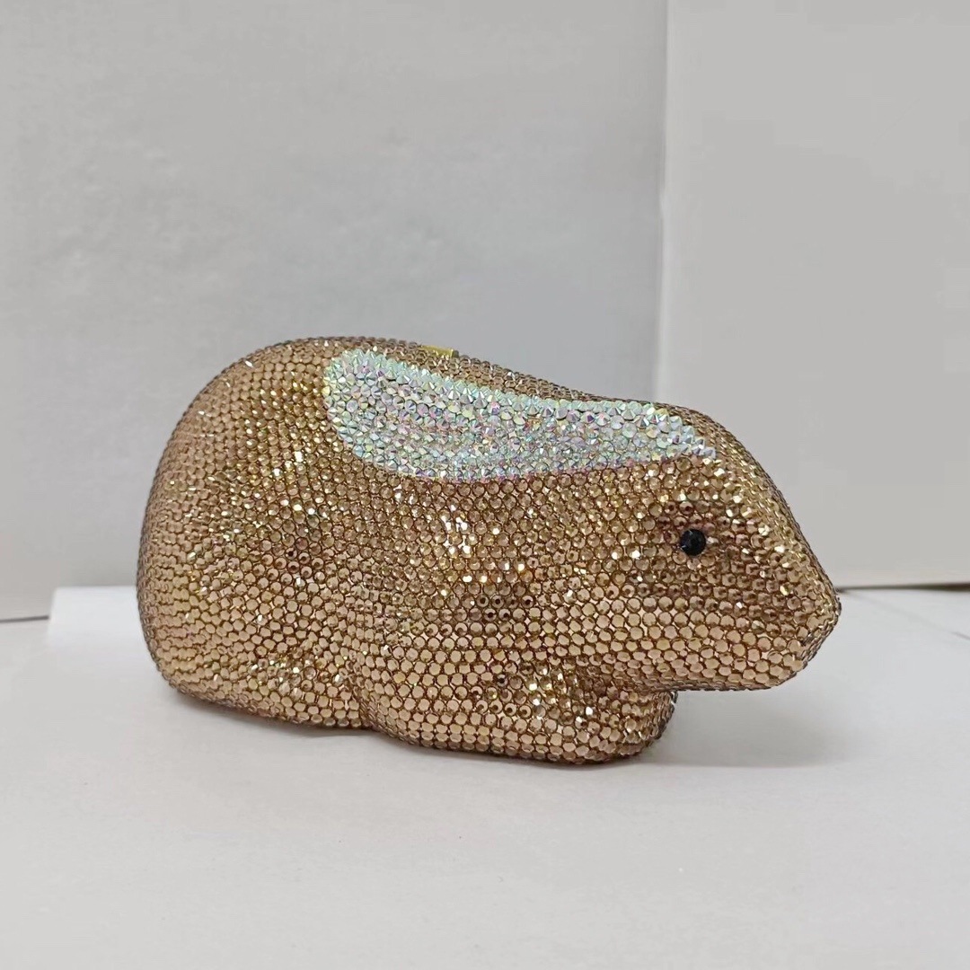 Rabbit clutch conejo transfronterizo bolsa de diamantes para la cena europea y americana bolsa de diamantes de mano adornamiento de conejo de cristal
