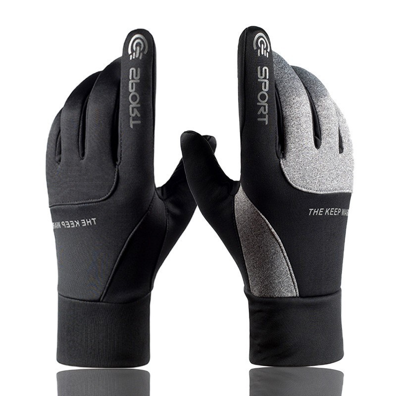 Men's Outdoor Cycling Fleece-Lined Thickened Windproof Waterproof Sports Ski Touch Screen Gloves Winter Warm Gloves