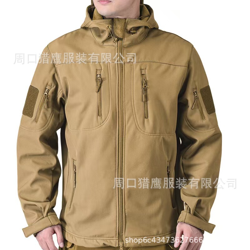 Autumn and Winter Outdoor Sharkskin Jacket Set, Fleece-Lined and Thickened Version, Mountaineering Clothing Set, Cycling Clothing, Waterproof and Windproof