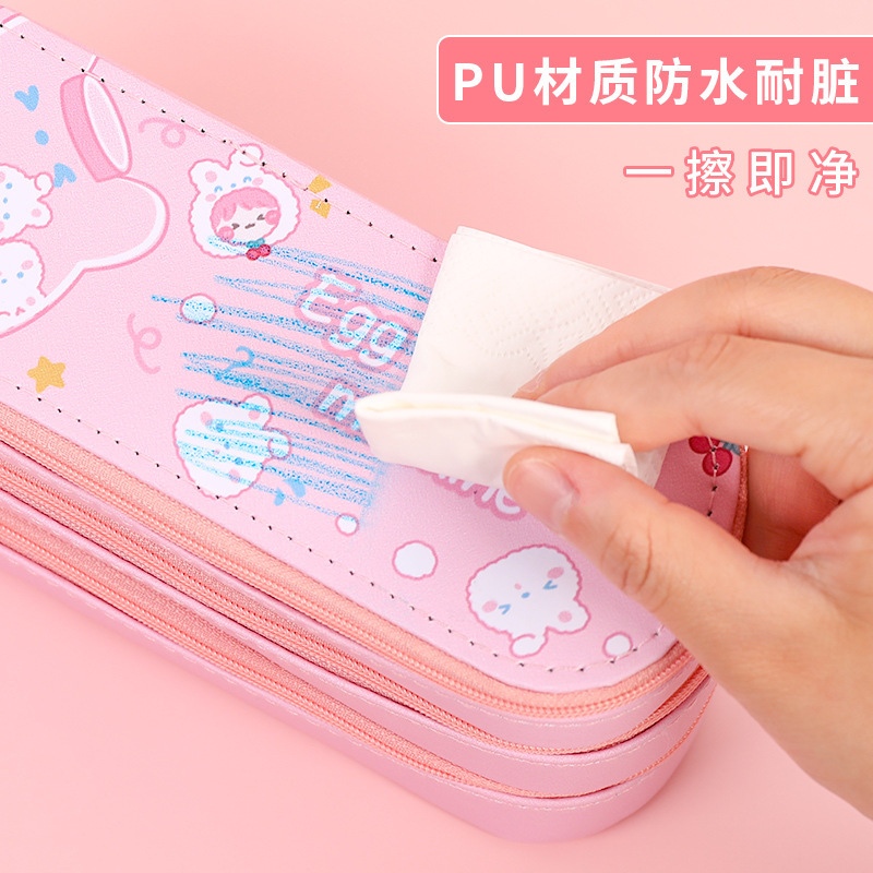 Estuche de lápices de gran capacidad de dibujos animados lindo de tres capas de alto aspecto para niñas caja de papelería para estudiantes de secundaria