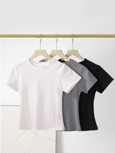 Women's Sweet and Spicy Style Short Sleeve T-Shirt, Pure Desire Fashion, Versatile Round Neck Slimming Top for Summer