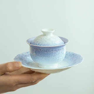 精致窑变结晶釉三才盖碗渐变紫泡茶碗家用隔热防烫泡茶器高档茶具
