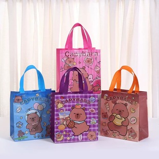 Cartoon Kapibala Non-woven Film Laminated Handbag Cute Gift Packaging Bag Shopping Mall Takeaway Packaging Bag