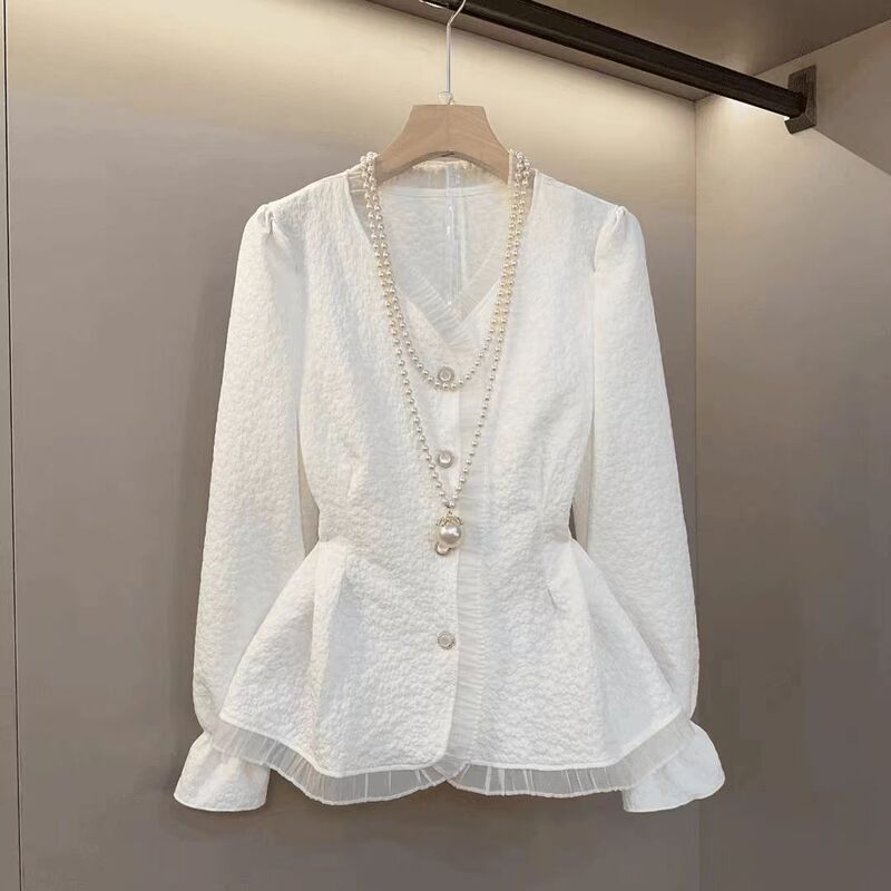 Long-Sleeved Shirt for Women, Spring and Autumn 2025 New Style, Chic and Beautiful Blouse with Waist-Cinching Design, Elegant V-Neck French-Style Top for Women Long-Sleeved Shirt for Women, Spring and Autumn 2025 New Style, Chic and Beautiful Blouse with Waist-Cinching Design, Elegant V-Neck French-Style Top for Women