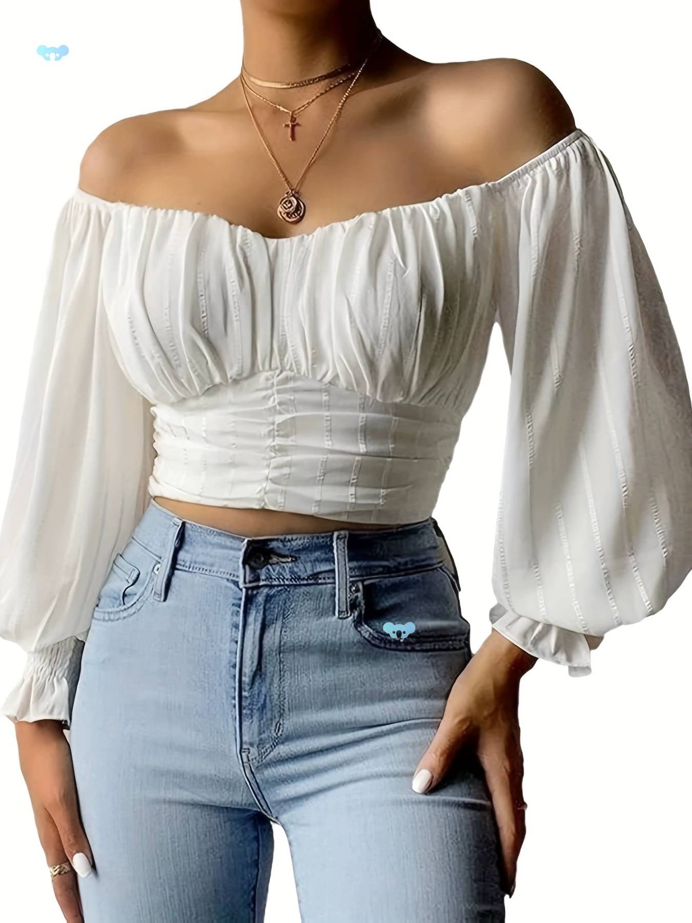 1 шт. женская блузка с открытыми плечами и пышными рукавами, повседневная трансграничная блузка