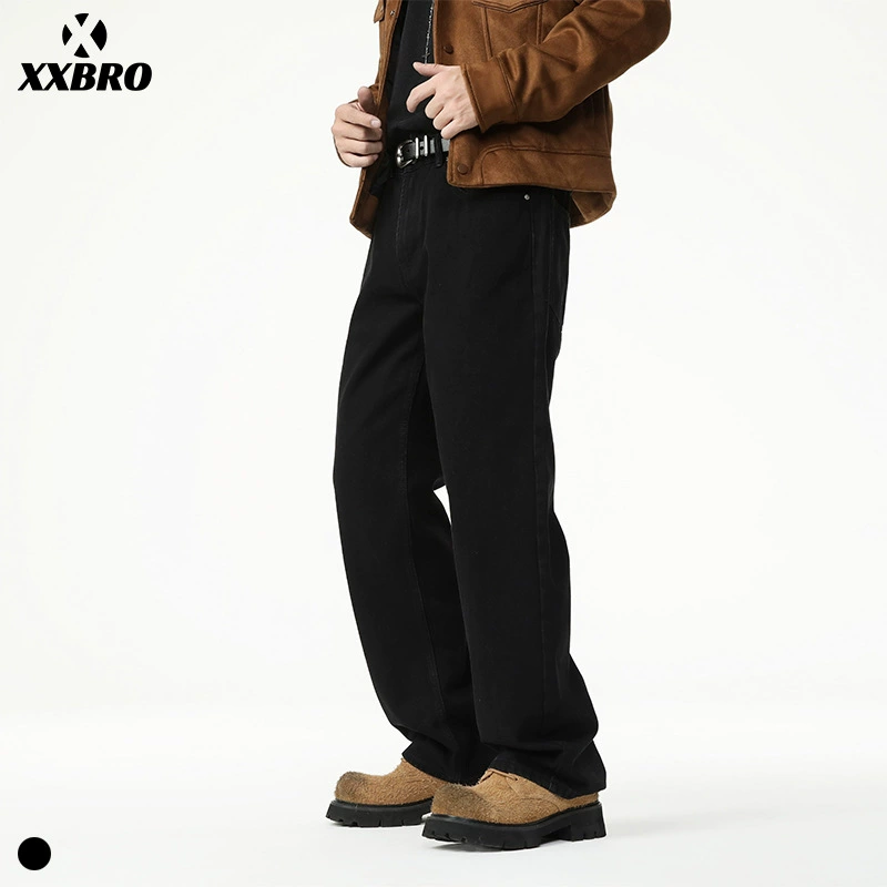 Xxbro мужские #2024 осенние новые американские черные джинсы мужские cleanfit прилив свободные прямые брюки
